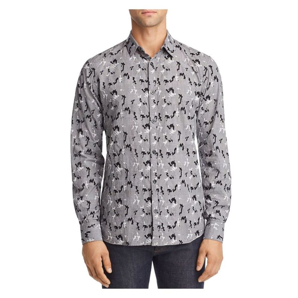 Noize Mens Black Camouflage Casual Shirt L
